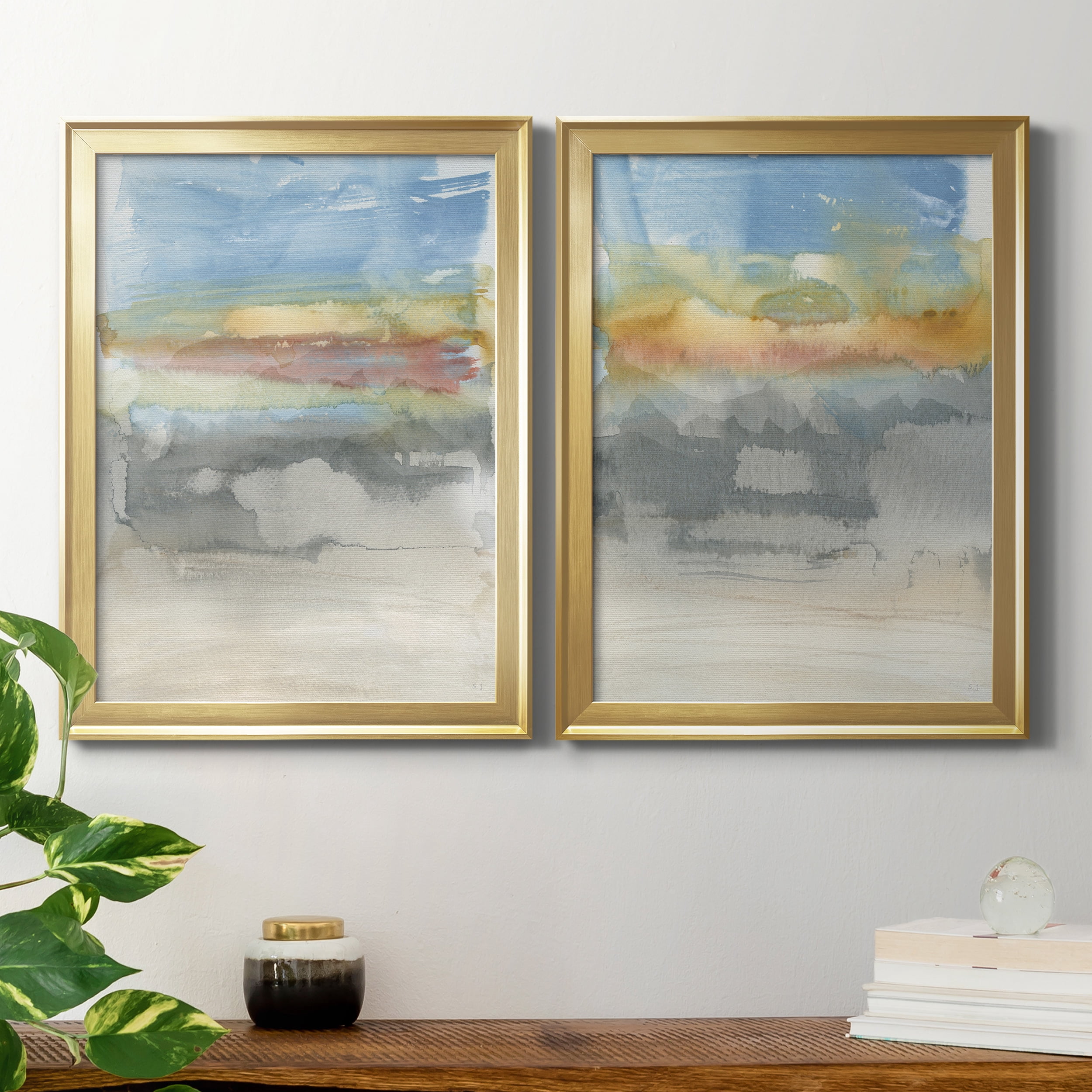2 Piece Set High Desert Sunset I Premium Framed Canvas - Ready to Hang - 18.5 x 24.5 Each - Gold Frame