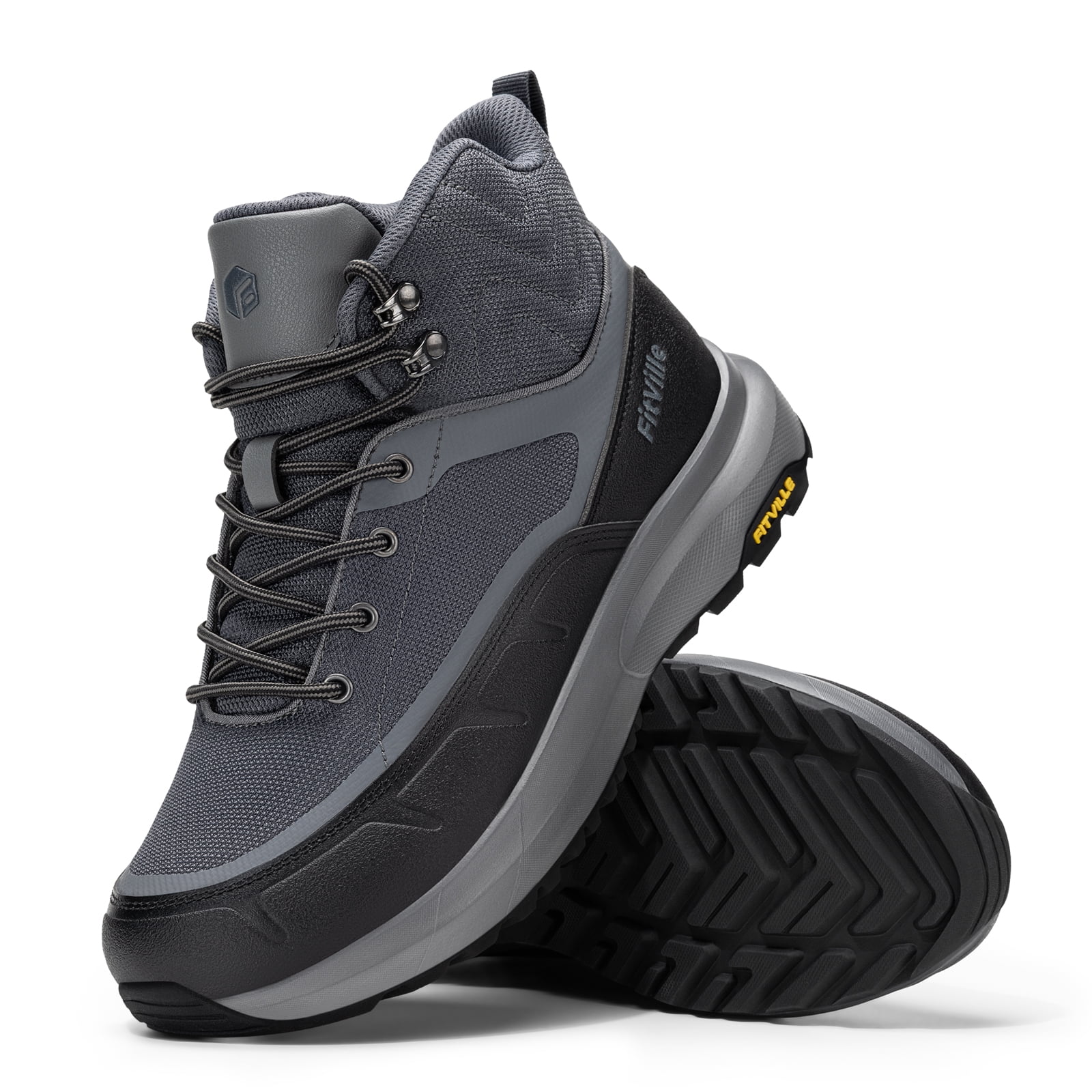 FitVille Men's Wide Boots Water-Resistant Outdoor Hiking Boots Slip-Resistant Breathable Shoes for Men with Arch Support