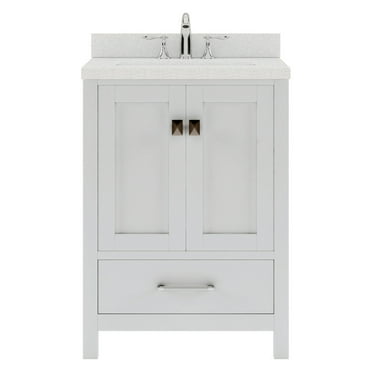 Caroline Avenue 24" Single Bath Vanity in White with White Quartz Top and Square Sink
