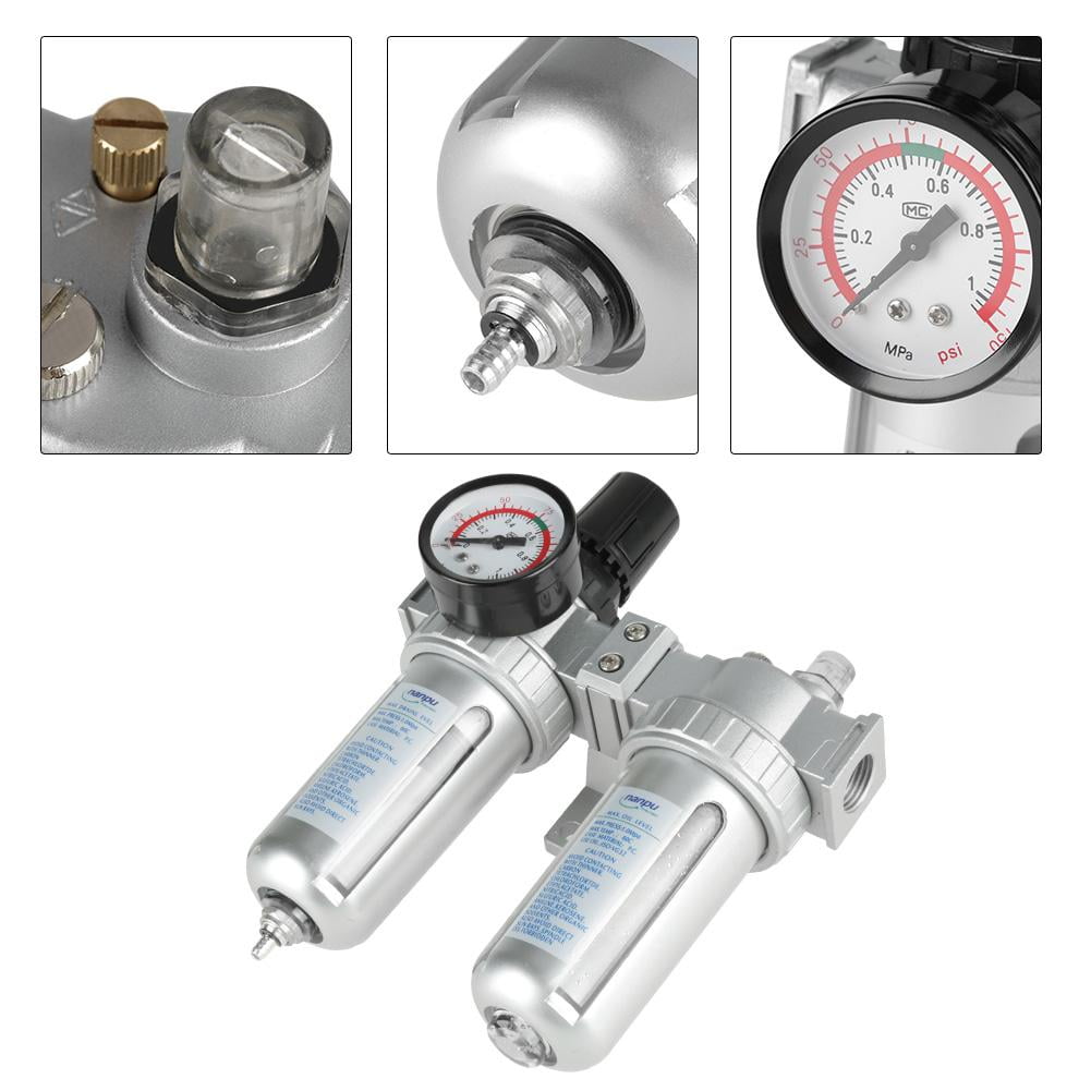 Compressor Filter,1//2 Air Pressure Compressor Filter Gauge Trap Oil Water Regulator Tools Kit