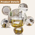thumbnail image 5 of Makeup Vanity Desk with Lighted Mirror, Paproos Yellow Vanity Table, Vanity Dressing Table with Power Outlet & Hair Dryer Stand, Makeup Table and Stool Set with Drawers & Storage Shelves, Metal Legs, 5 of 7