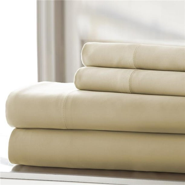 Benzara BM202926 Parma Wrinkle Free King Size Cotton Sheet Set, Sand