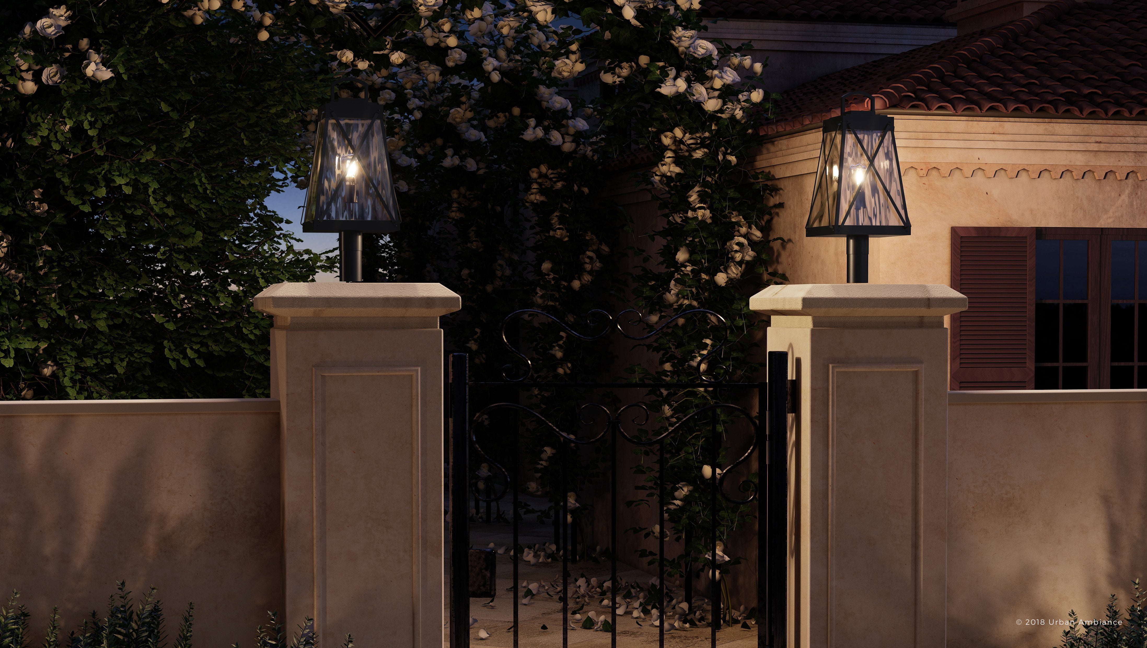 Urban Ambiance Luxury Coastal Outdoor Post/Pier Light, Size: 21-3/4"H x 10-1/2"W, with Transitional Style Elements, Midnight Black Finish and Clear Water Shade, UHP1057