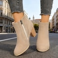 thumbnail image 2 of Rokment Women's High Heel Dress Boots for Ladies Fall Winter Fashion Solid Suede Pointed Toe Block Dressy Pumps Ankle Booties Khaki Size 8.5, 2 of 6