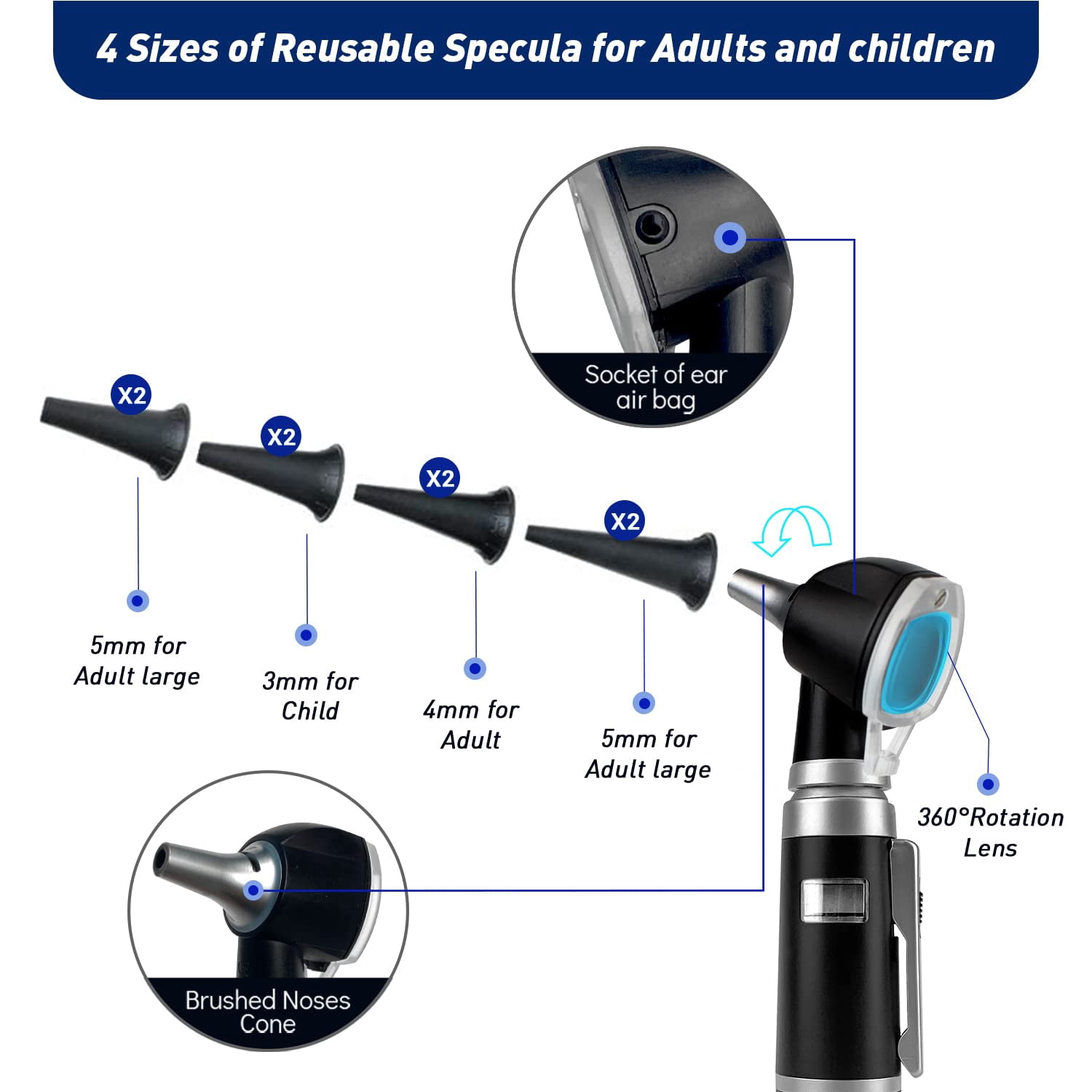 SCIAN 2nd Generation Ear Scope Otoscope with Light, Diagnostic Ear Care Tool with LCD Screen - Pocket Medical Otoscope Set for Nurse, Children, Adults, Pets(Black)
