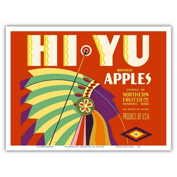 Hiyu Brand Apples - Northern Fruit Co. Inc - Wenatchee Washington - Vintage Fruit Crate Label c.1930s - Master Art Print (Unframed) 9in x 12in