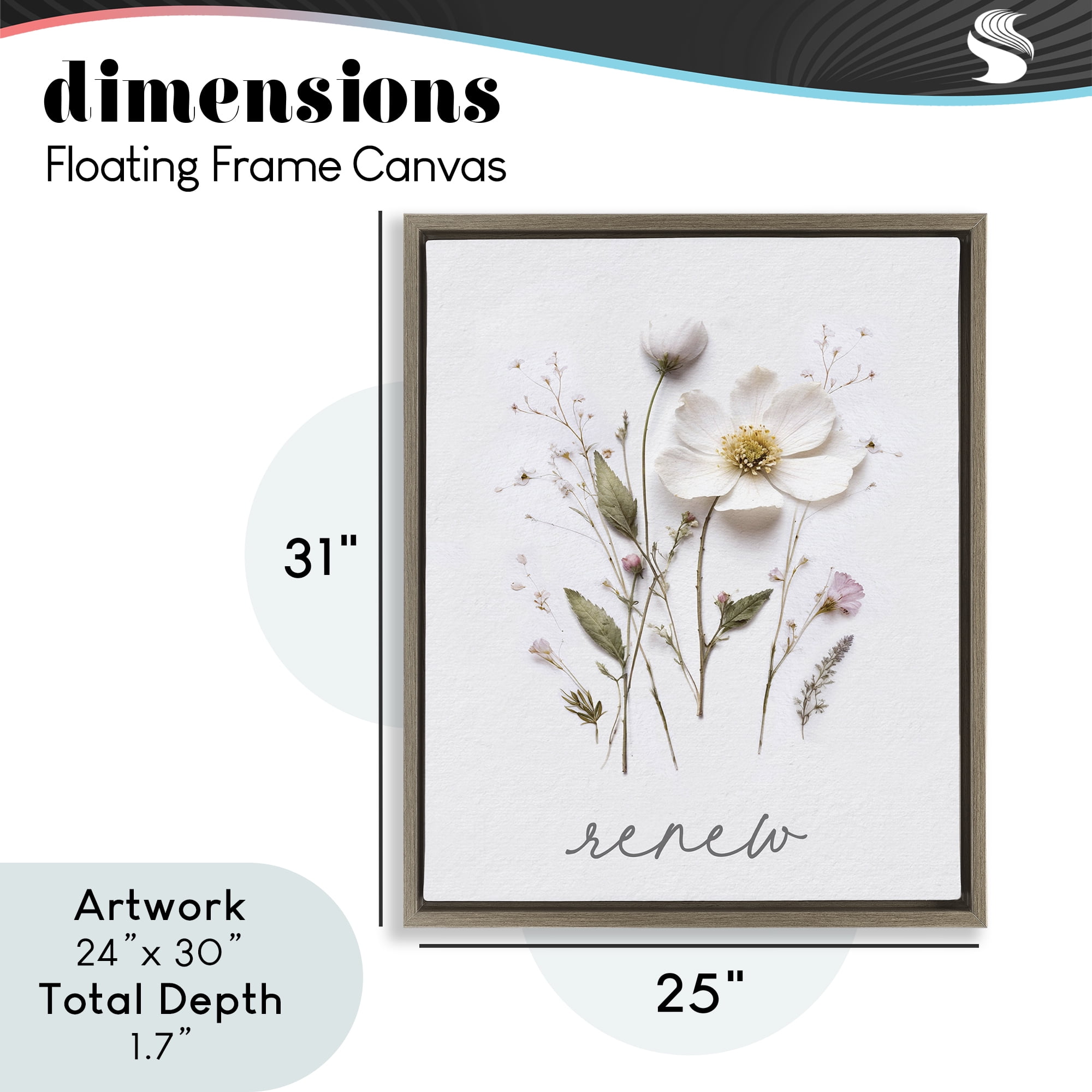 Pressed Flowers Renew Brown Framed Floater Canvas Wall Art, design by Lettered and Lined
