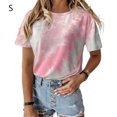thumbnail image 1 of Camiseta de mujer Cuello redondo Manga corta Tie-dye Printed Casual Top, Rosa, S Scienceny AP000470-02, 1 of 7
