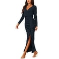thumbnail image 4 of INSPIRE CHIC Women's Maxi Bodycon Dress V Neck Long Sleeve Side Slit Party Dress S Dark Blue, 4 of 6