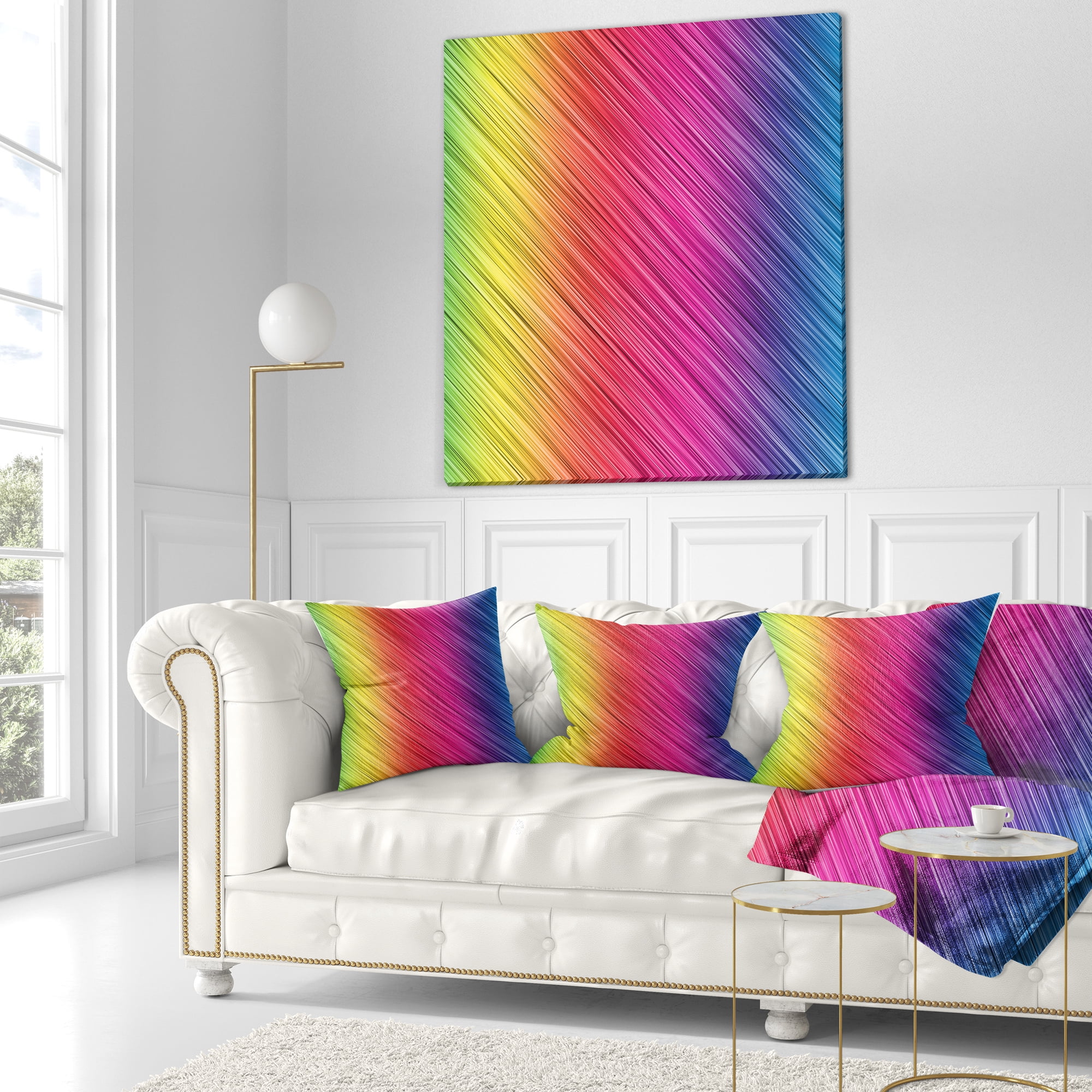 Designart Multi Color Neon Glowing Lines - Abstract Throw Pillow - 16x16