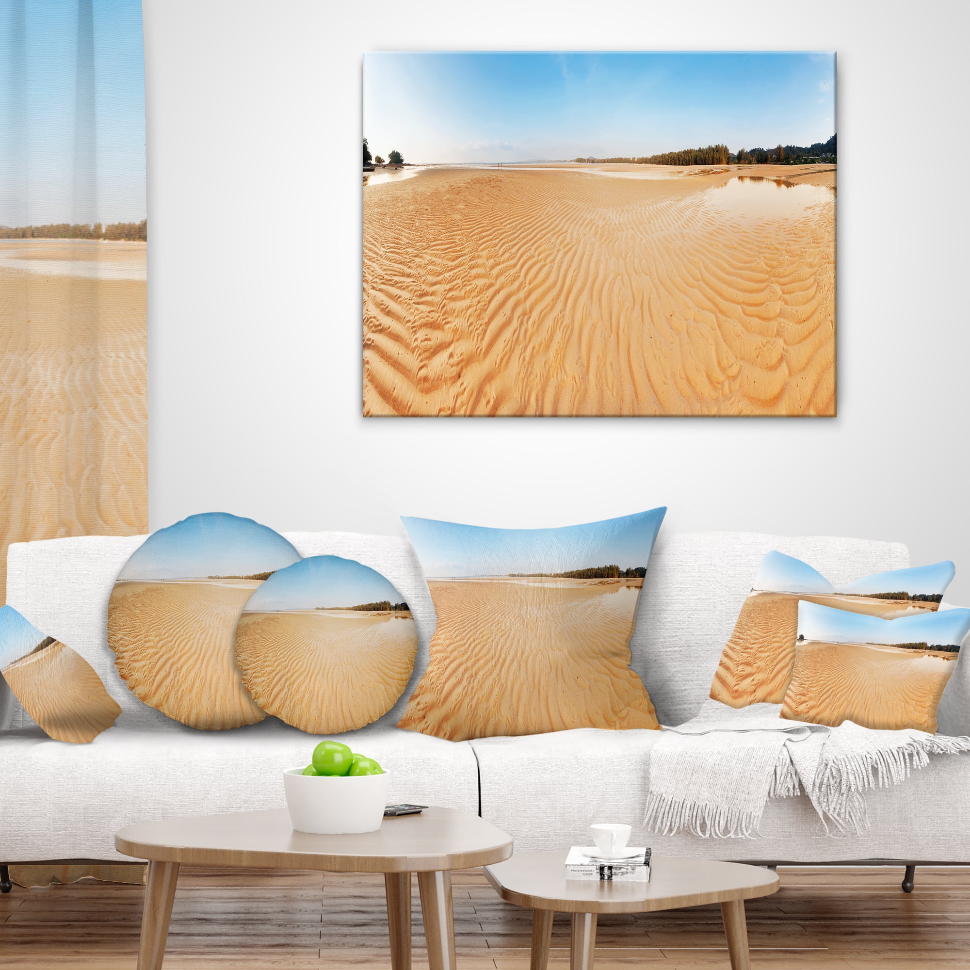 Designart Exotic Tropical Beach Panorama - Modern Seascape Throw Pillow - 12x20