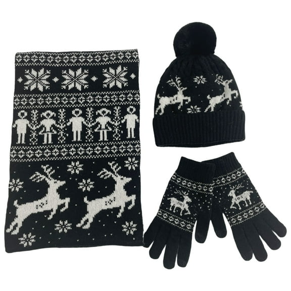 DHFJKG Christmas Knit Scarf Hat Gloves Set Unisex Reindeer Pattern Warm Long Scarves Beanie Mittens 3PCS Cold Weather Comfort Windproof Warm Set