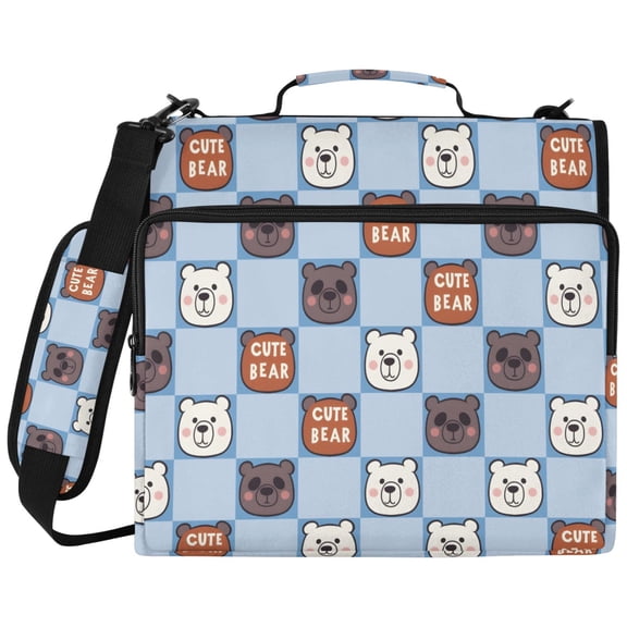ALAZA Zipper Binder Bear on Checkered Pattern 2 inch 3 Ring 500 Sheet Capacity Trapper Keeper File Folder Organizer Bag
