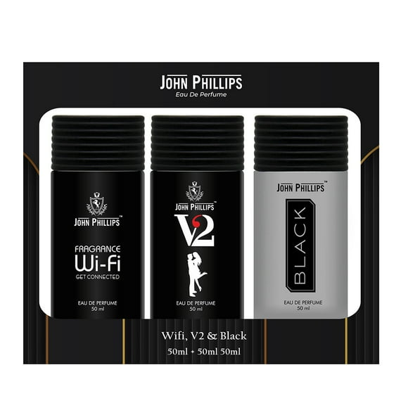 John Phillips V2 + Wi-fi + Black Eau De Perfume Combo For Men & Women Pack Of 2X 50ml - 1.6 Fl.oz. Each | Long Lasting Unisex Fragrance | With Fresh, Citrus Fruity & Lemon Notes