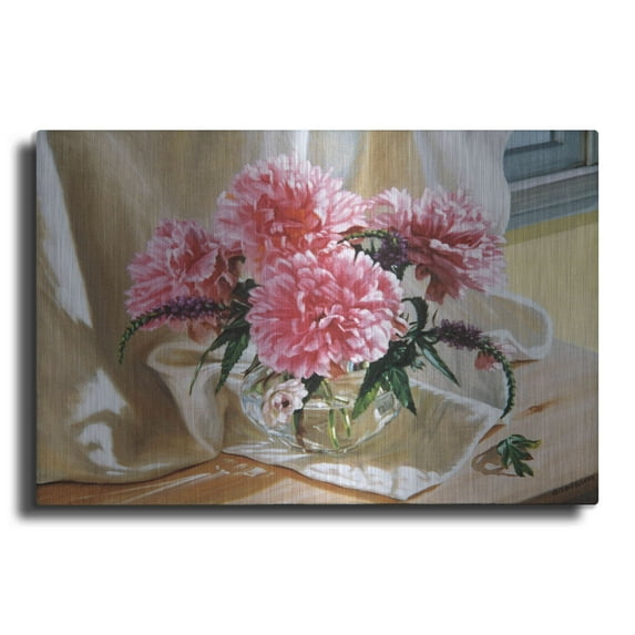 Luxe Metal Art 'Peonies' by Robin Anderson, Metal Wall Art, 16"x12"
