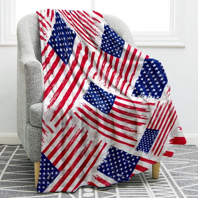 Independence Day Blanket Party Blanket Flannel Bed Blanket USA Flag Day Themed Sofa Throw Blanket