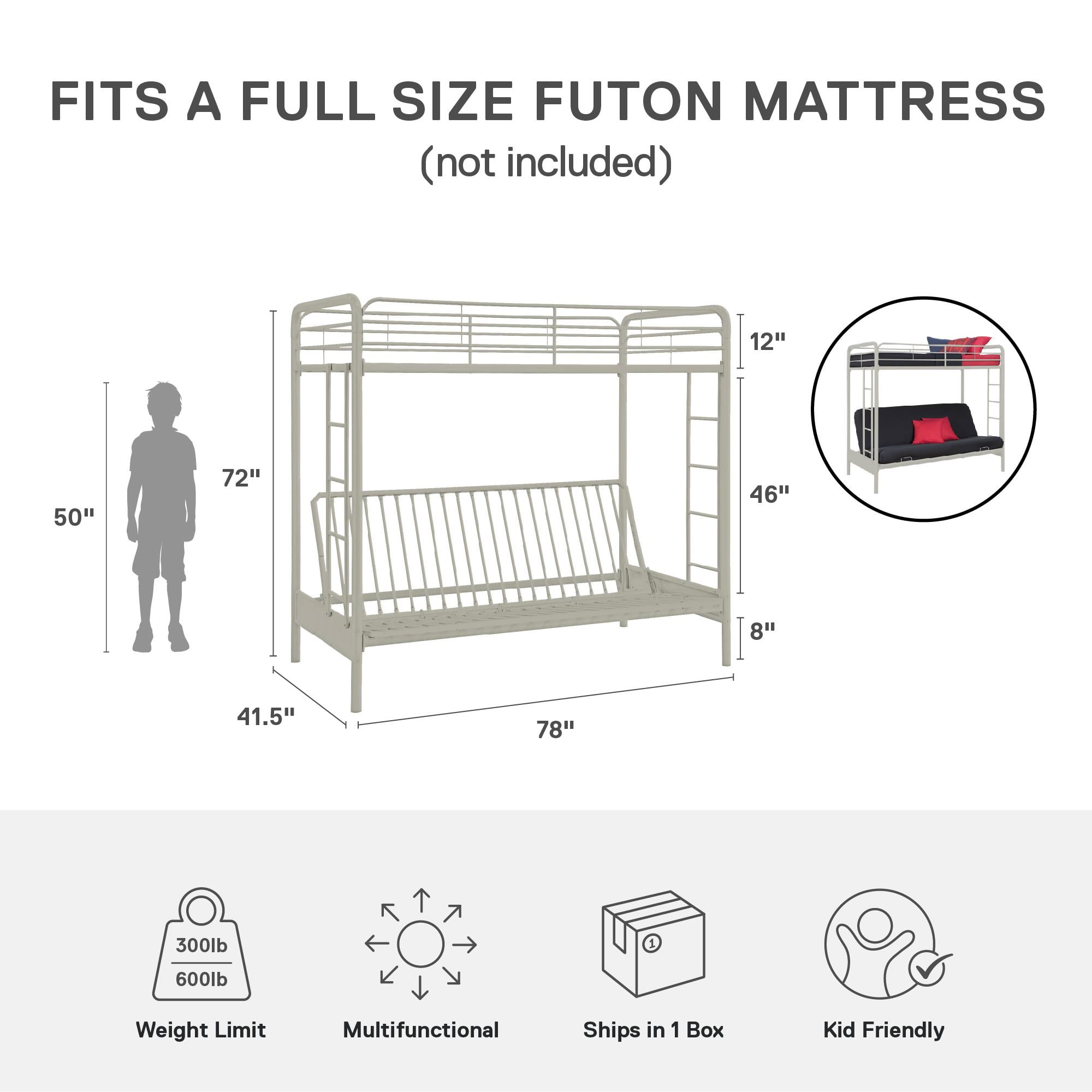 DHP Sammie Twin over Futon Metal Bunk Bed, Off White