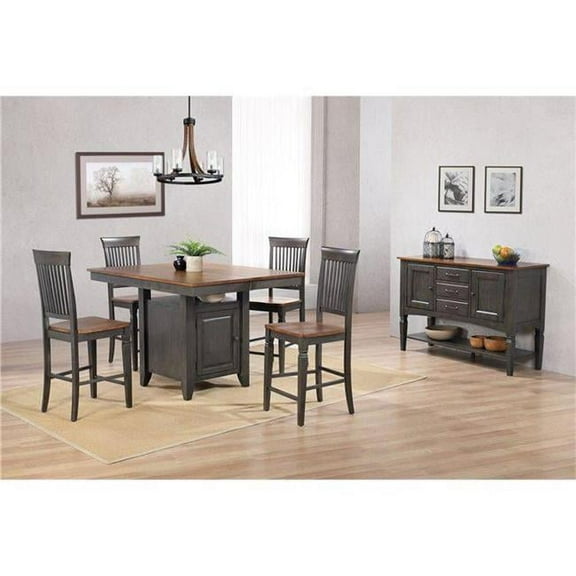 42-54 in. Dakota Counter Height Extendable Wood Pub Dining Table Set with Built in Storage - 4 Stools, Distressed Brown & Ash Gray - 5 Piece