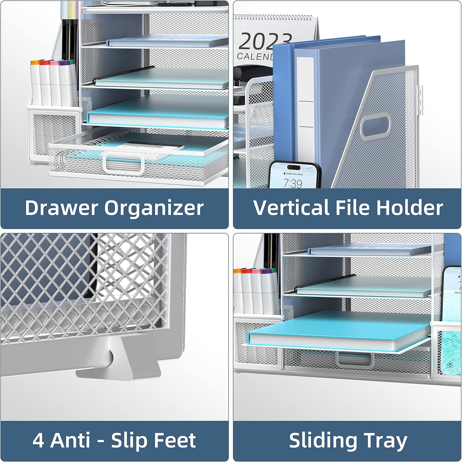INTIGE 5-Tier Tray-style Document Rack, Desktop Document Sorter with Bookends for Home and Office