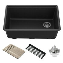 KRAUS Bellucci 30” in. Undermount Workstation Granite Kitchen Sink in Metallic Black with Accessories