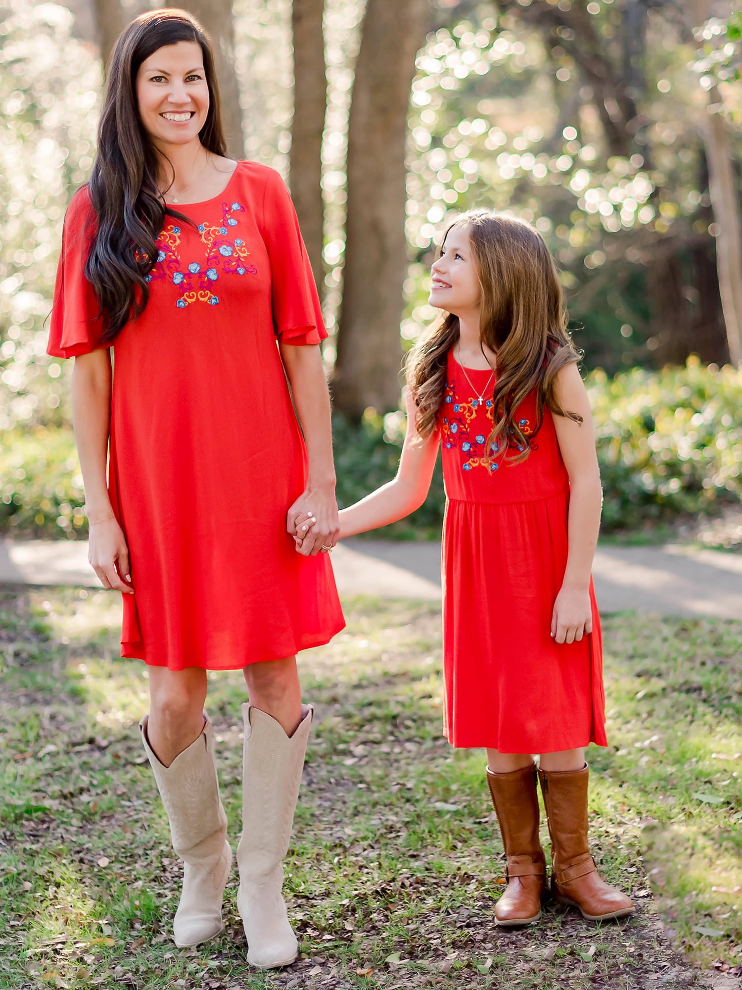 Embroidered Dress with Flutter Sleeves 