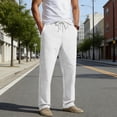 thumbnail image 2 of Hesxuno Men Straight Leg Nylon pants Elastic Drawstring Waist Pants Solid Summer Pants with Pockets Casual Comfy Lightweight Pants White XL, 2 of 4