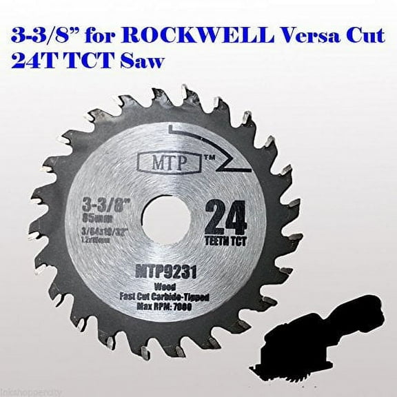 MTP® Pack of 1 /3/7, 24T Carbide Tip 3-3/8 inch WOOD Circular Saw Blade for Rockwell Versacut Versa Cut RK3440K , Makita Cordless 3-3/8" , Craftsman Nextec , Arbor Size 15mm 19/32" 0.59"