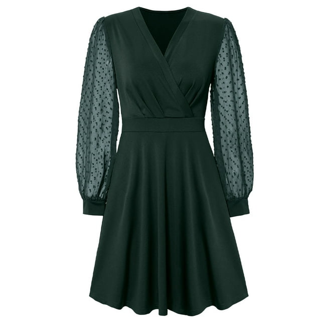Vestido de mujer con cuello en V y manga larga, vestido de jacquard liso