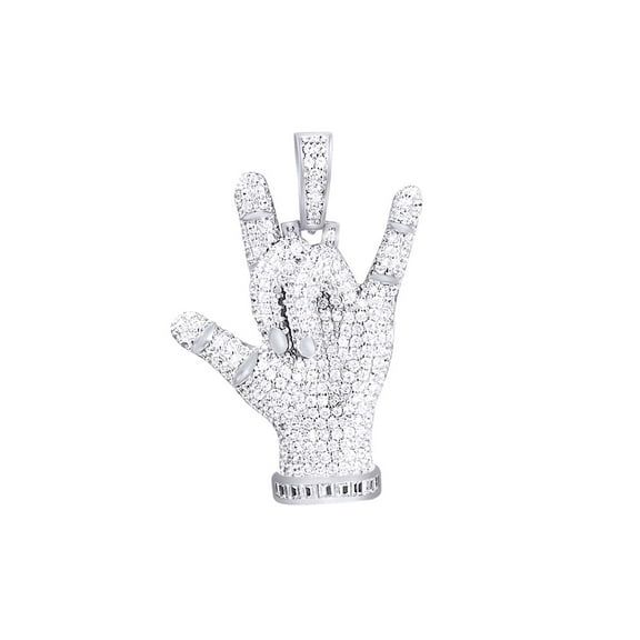 AFFY 2.5 Cttw Round White Natural Diamond Hip Hop Jewelry Rock & Roll Hand Charm Pendant In Sterling Silver