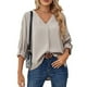 thumbnail image 1 of Blusa Manga Larga Cuello En V Color Puro Volantes Puños Enrollados Tops Casuales De Moda para Mujer Caqui XL, 1 of 6