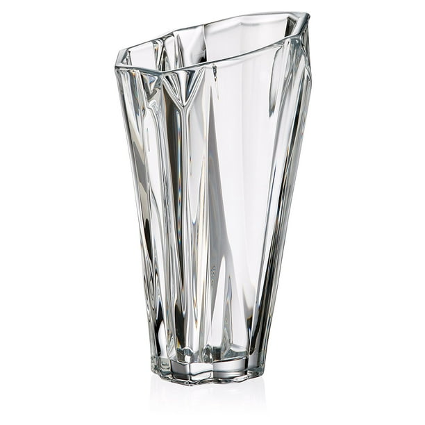 Bohemia Crystal Vase "Angle", 12"H Decorative Clear Crystal Flower Vase
