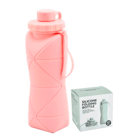 Collapsible 600ml Green Geometric Silicone Water Bottle - Pink
