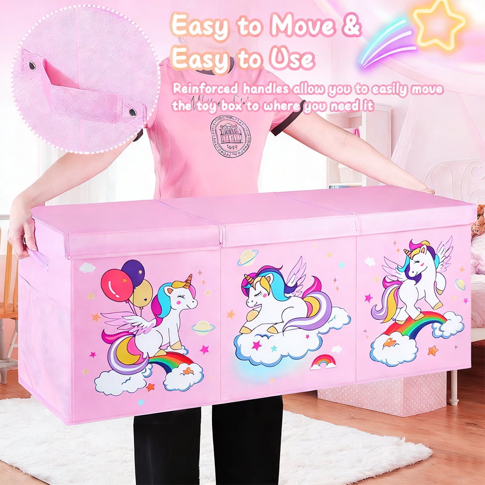 Pink covered large toy box -38.5-inch foldable storage box for children, foldable toy box for game rooms, daycare centers, wardrobes - multifunctional box for books and clothing