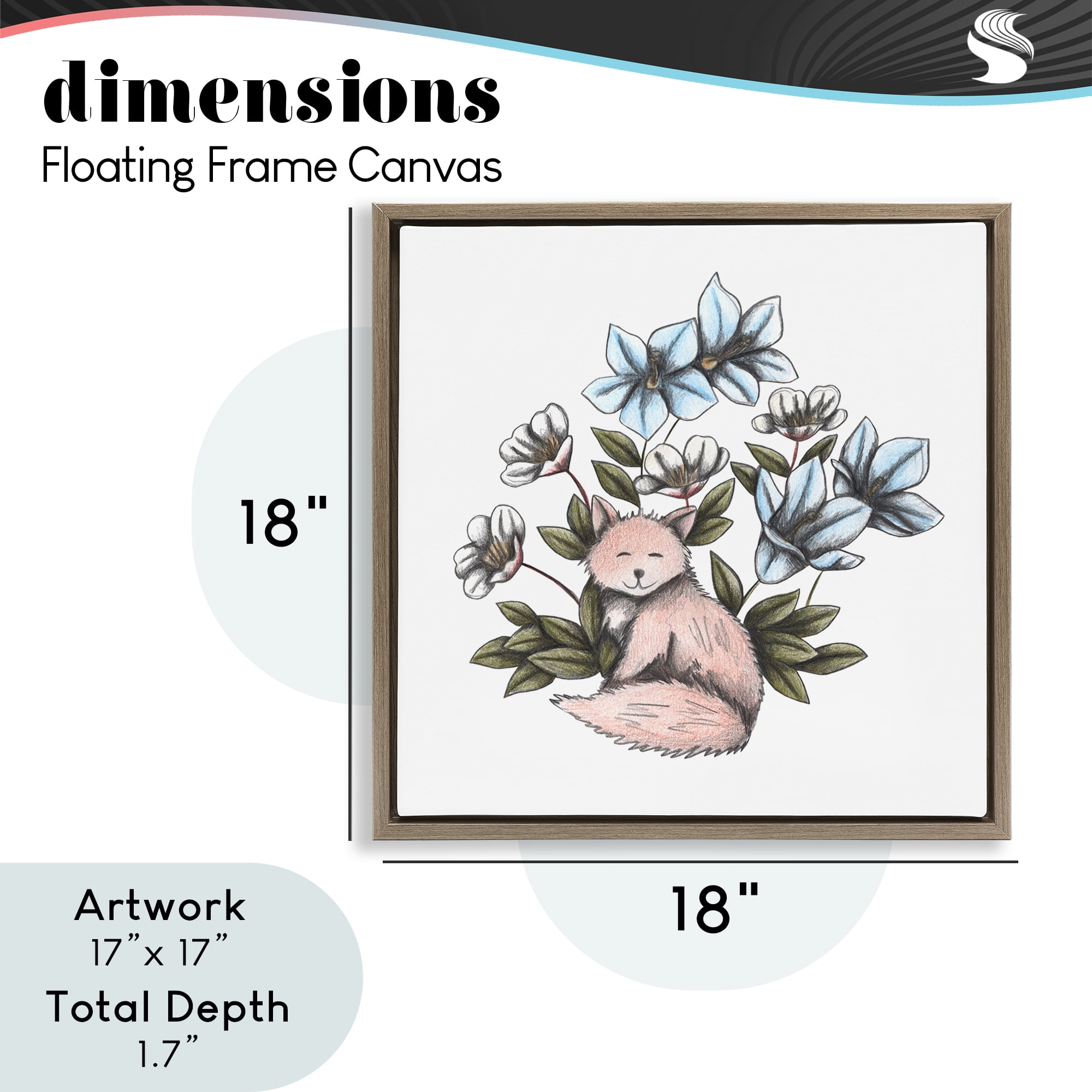 Gentle Fox with Flowers Brown Framed Floater Canvas Wall Art, design by Cecilia Battaini