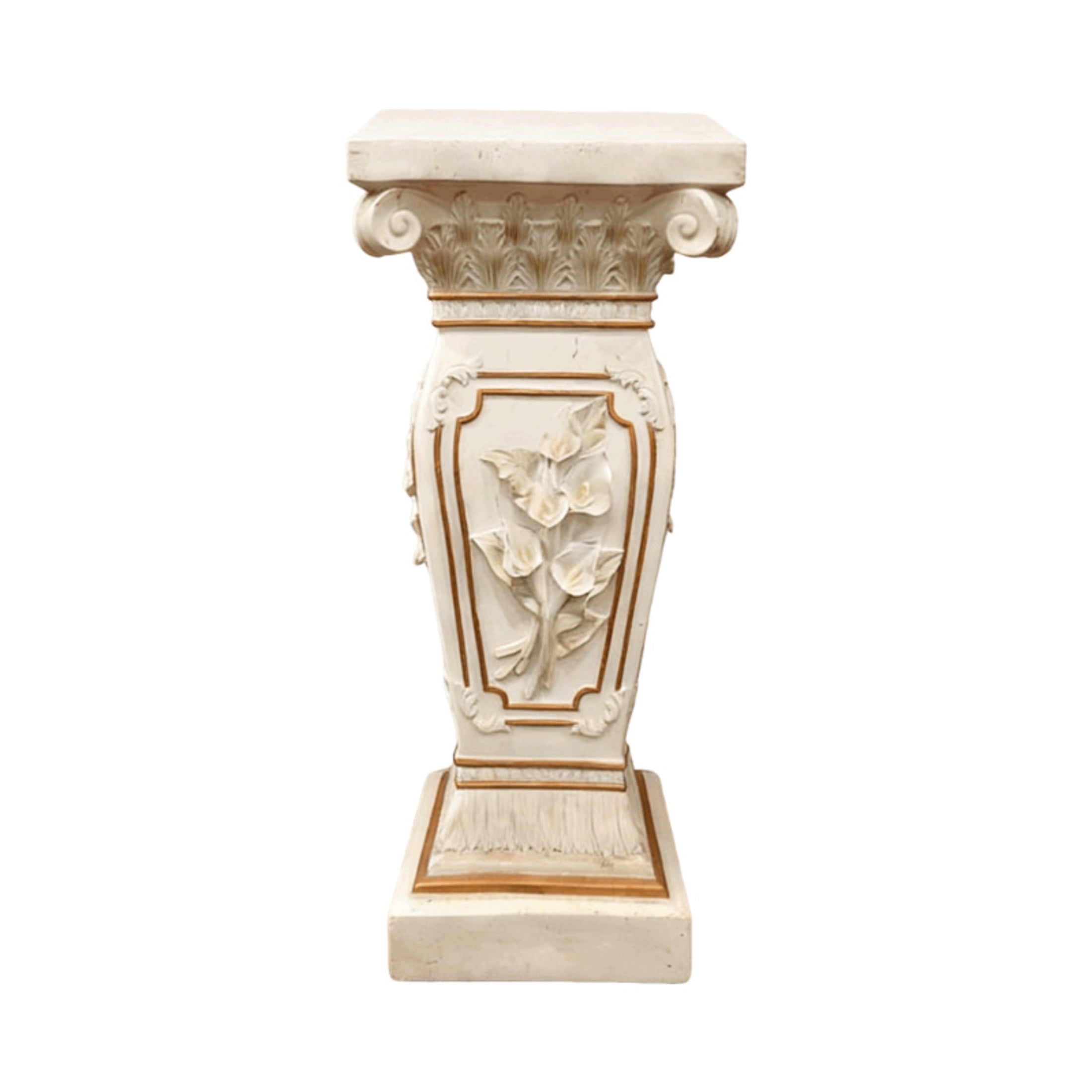 GDF Studio 22" European Style Floral Carved Roman Column Pedestal, Garden Display Stand for Statues & Ornaments