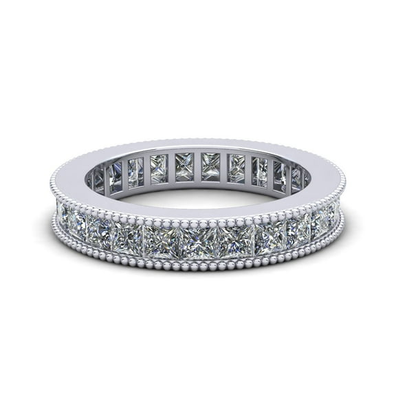 Natural 3.75Ct Princess Cut Diamond Channel Set Milgrain Women's Anniversary Wedding Eternity Band Ring Solid 14k White Gold I SI2