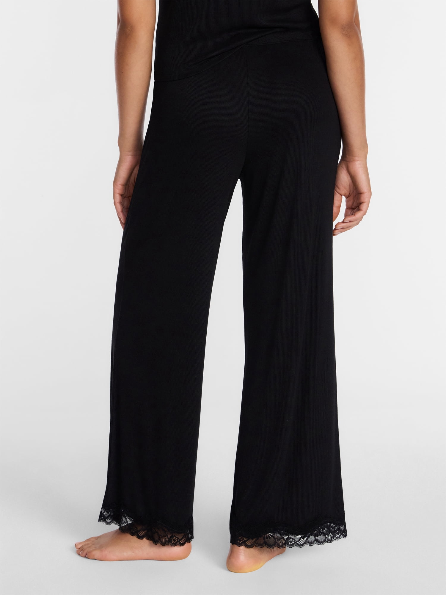 Joyspun Women’s Lace Trim Ribbed Pants, 30'' Inseam, Sizes XS-3X