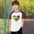 thumbnail image 4 of TEAJOPSUU Boys Girls Crew Neck Shirts Kids Tween Color Blocked Short Sleeve Top Casual Summer Soft Raglan Tees Cute Rainbow Heart Blouse 3-15 Years C-Purple, 4 of 4