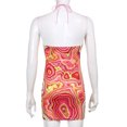 thumbnail image 3 of Rojo L 2021 Moda de verano Nueva falda corta con estampado de remolinos y cuello halter sin espalda para mujer, 3 of 8