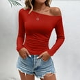 thumbnail image 6 of XRoczxe Women Off Shoulder Long Sleeve Top Ruched Slim Fit Solid Blouse Soft Stretch Casual Shirt, Can Be Worn Alone or Layered, 6 of 6