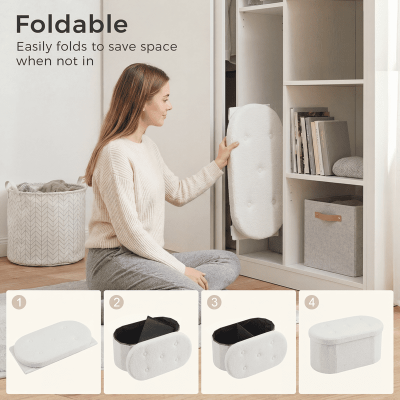 Gianna 43 Inch Ottoman with Storage, Folding Foot Rest for Living Room & Bedroom, Versatile Home Bench, White
