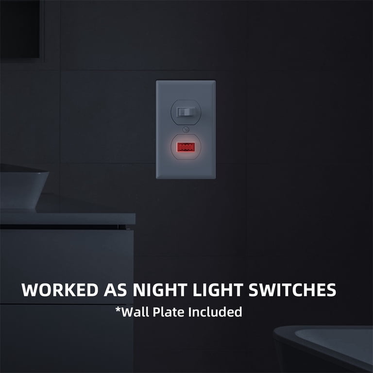 ELEGRP Single Pole Illuminated Light Switch - 15A 120V, Night Light Or Pilot Light, Self-Grounding, Includes Wall Plate, UL Listed (10 Pack, Glossy Black)