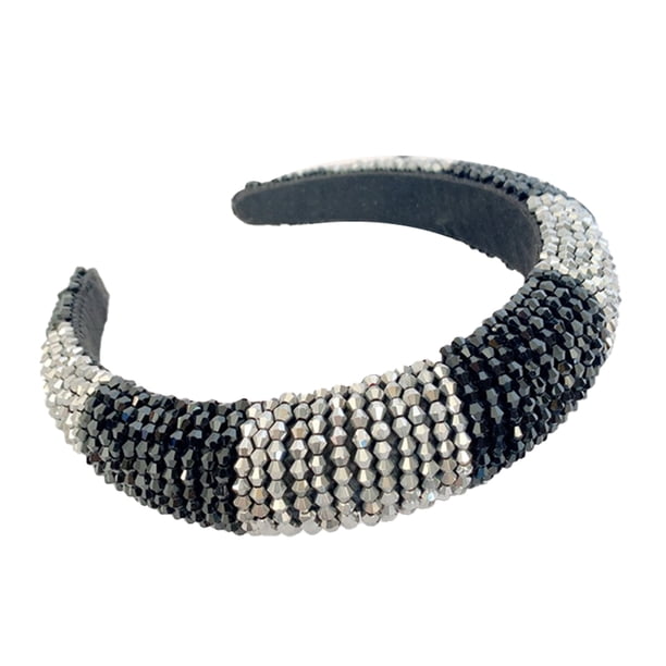 Minnieouse Diadema con cuentas de cristal, esponja gruesa Flexible, Color a juego, tejido con diamantes de imitación, tocado para mujer, adorno de boda Accesorio para el cabello Negro+Blanco Minnieouse AP010972-01B