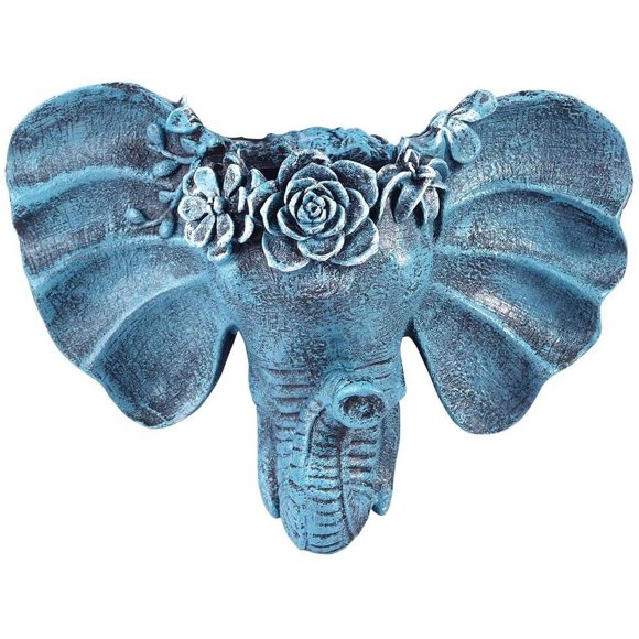 Sungmor Estatua de Maceta con Cabeza de Elefante, Maceta de Resina Premium y Suculenta Pintada a Mano, Maceta Colgante de Pared con Cerca de Barandilla, Adorno Decorativo de Jardín para Arte de Pared