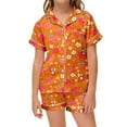 thumbnail image 2 of Wdgfv Girls Pajama Set 2-13 Years Soft Short Sleeve Sleepwear Top and Shorts Comfy Loungewear Fruit Print Casual Outfit for Kids Toddler Orange 6-7 Years, 2 of 3