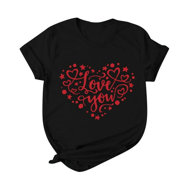 Camisas casuales de manga corta para mujer Tops Blusa con cuello en O con estampado del día de San Valentín Fridja gope1101
