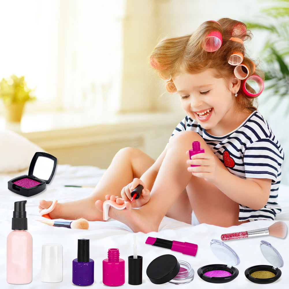 Tokia Washable Cosmetics Set for Little Girls All-in-One Real Kids Makeup Kit with Portable Bag