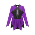 thumbnail image 4 of Sxiwei Women's Long Sleeve Figure Ice Skating Dance Dress Rhinestone Gymnastics Ballet Dancewear Purple XXL, 4 of 5