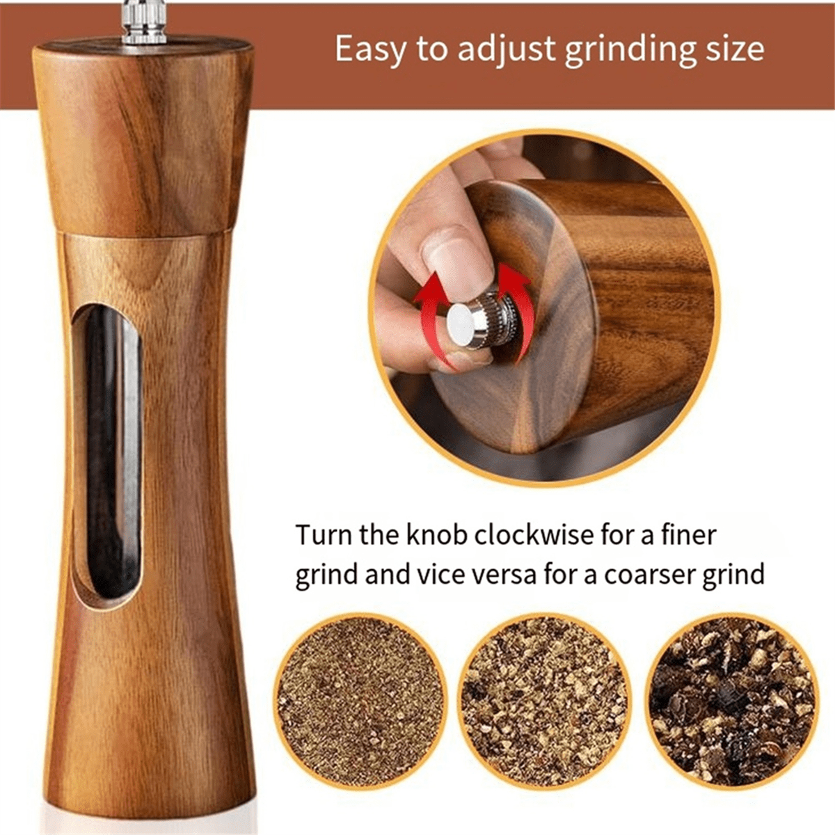 Pepper Mill Wood Salt and Pepper Mill Manual Salt Mill Spice Mill with Adjustable Ceramic Grinder for Pepper Salt Spices