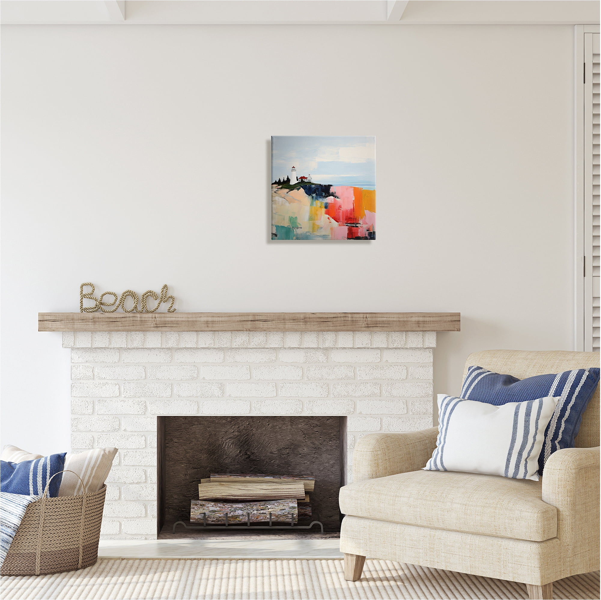 Stupell Industries Abstract Lighthouse View Landscape Painting Gallery Wrapped Canvas Art Print Wall Art, 17 x 17